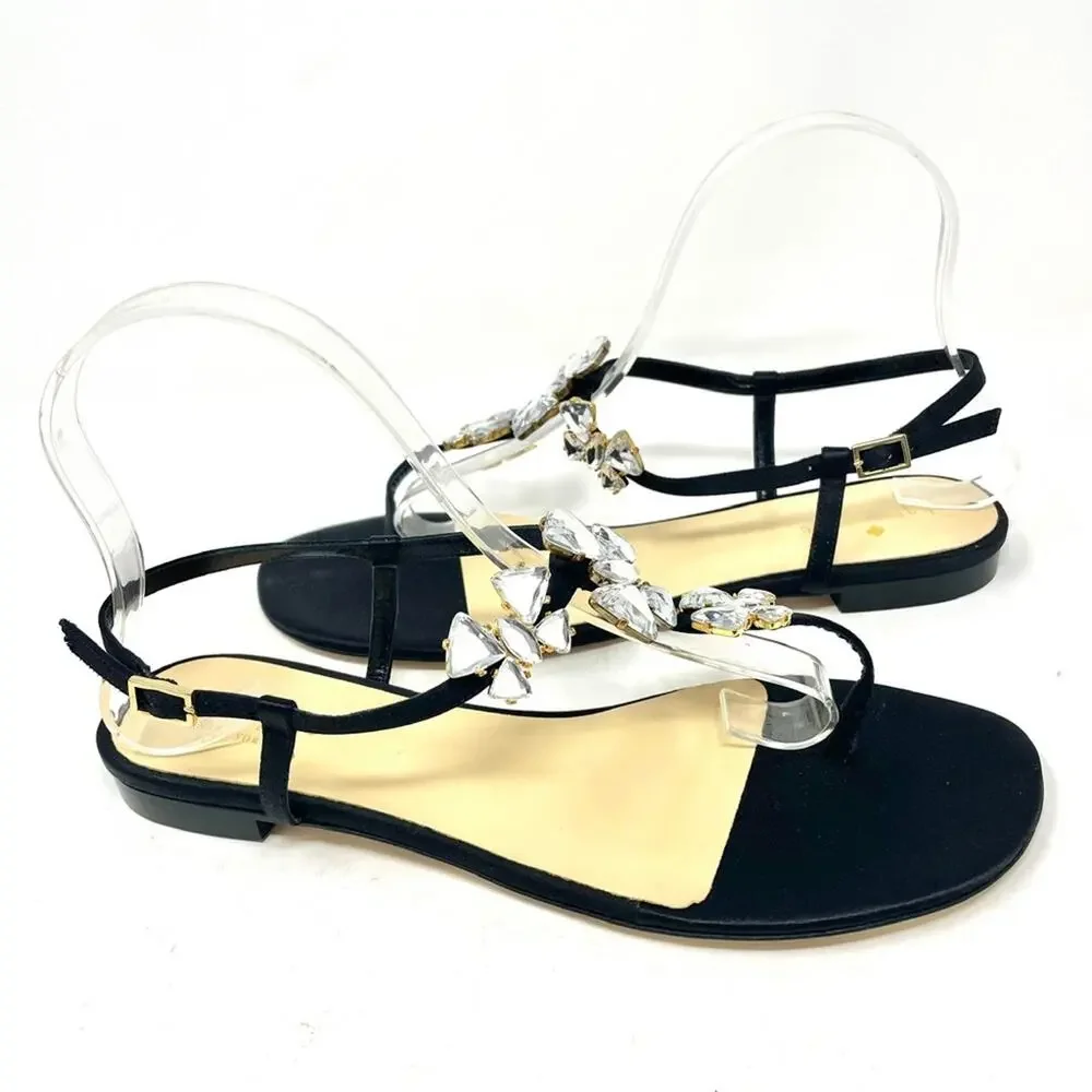 NEW Kate Spade Crystal & Silk Ankle Strap Dress Sandal in Black Women's 8.5 $260